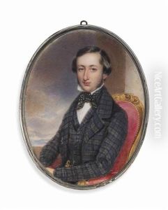 A Gentleman, Seated In A Red Upholstered Gilt Chair, In Blue And Black Checked Suit, White Spotted Cravat by Emanuel Thomas Peter