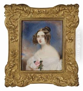 Portrait De Femme En Robe Blanche Ornee D'une Rose, Coiffee D'anglaises (after Moritz Michael Daffinger) by Emanuel Thomas Peter