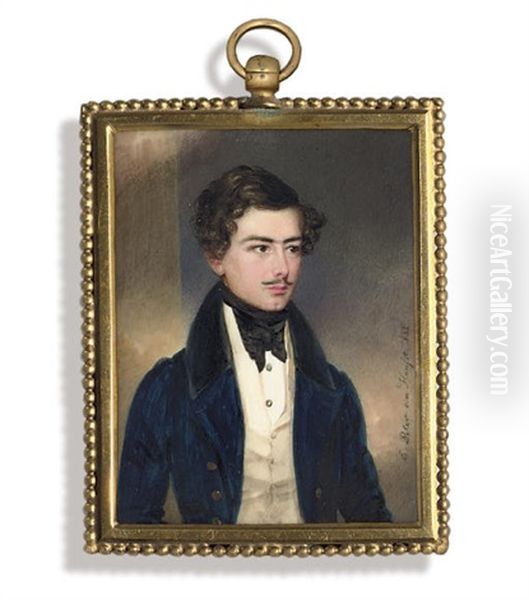A Young Gentleman, In Navy Blue Coat, White Waistcoat - view 1
