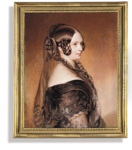 A Young Lady, In Black Dress With White Lace Trim by Emanuel Thomas Peter
