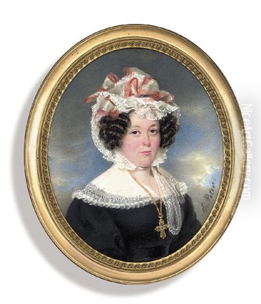 A Lady, In Black Dress With Frilled White Lace Collar, Wearing Gold Chain With A Crucifix - view 1