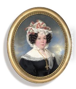 A Lady, In Black Dress With Frilled White Lace Collar, Wearing Gold Chain With A Crucifix by Emanuel Thomas Peter