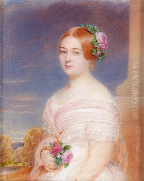 Bildnis Einer Jungen Dame Mit Rosen Im Haar, Vor Einer Landschaft - view 1