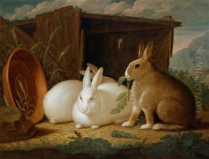 Three Hares In A Landscape by Wenceslaus (Wenzel) Peter