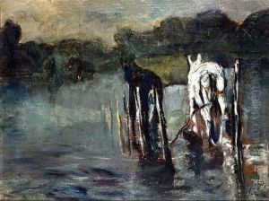 Chevaux Dans Le Gue (le Passage Des Eaux) by Adolphe Peterelle