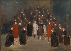 Foule Sur La Place by Adolphe Peterelle