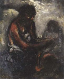 Mere Et Enfant (epouse De L'artiste Et Sa Fille) by Adolphe Peterelle