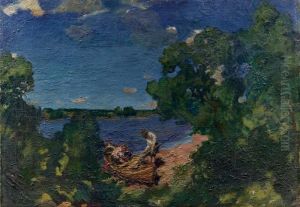 Pescatori Sul Lago - 1928 by Grigory Mikhailovich Bobrovsky