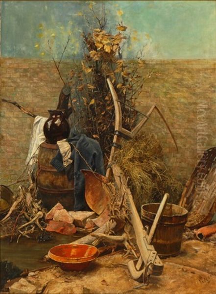 Garden Tools And Branches By A Wall by Anna Peters
