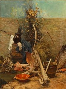 Garden Tools And Branches By A Wall