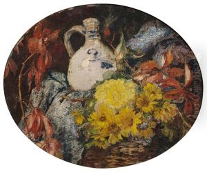Stilleben Mit Blumen, Zweigen Und Tonkrug by Anna Peters