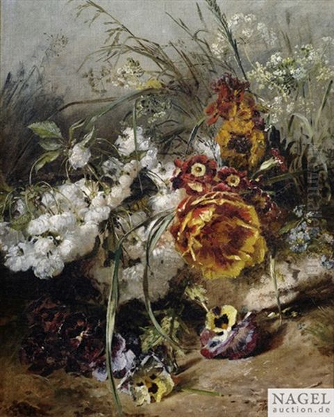 Wiesenstuck Mit Pfingstrose, Stiefmutterchen, Phlox Und Schleierkraut - view 1