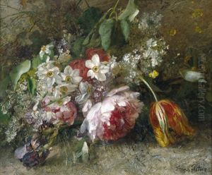 Blumenstilleben Mit Pfingstrosen Und Weisem Fli by Anna Peters