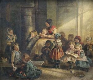 Kinderschule. Madchen Beim Spielen Und Bei Der Handarbeit by Anna Peters