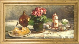 Groses Stillleben 'kaffeetisch Mit Primel' by Anna Peters