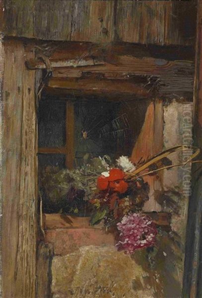 Sommerblumen In Der Fensterlaibung Eines Bauernhauses - view 1