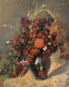 Beleuchteter Nelkenstraus In Bauchiger Vase