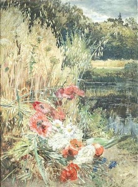 Arrangement Von Feldblumen Vor Sommerlichem Landschaftshintergrund - view 1