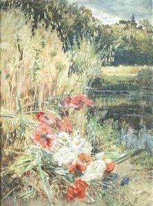 Arrangement Von Feldblumen Vor Sommerlichem Landschaftshintergrund by Anna Peters