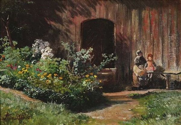 Fruhlingsidylle - Mutter Mit Ihren Tochtern Im Garten - view 1