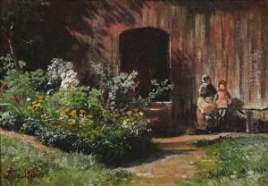 Fruhlingsidylle - Mutter Mit Ihren Tochtern Im Garten by Anna Peters