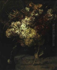 Bunter Sommerblumenstraus In Einer Vase Auf Dem Mauervorsprung by Anna Peters