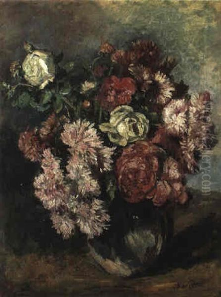 Sommerstraus Aus Pfingst- Und Heckenrosen In Einer Kugelvase - view 1