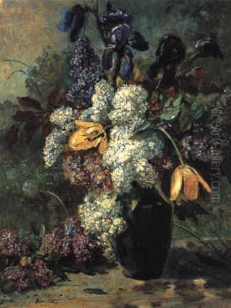 Blumenstilleben Mit Flieder, Schwertlilien Und Tulpen - view 1