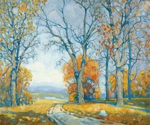 Sun-filled Autumn Landscape With Dirt Road
