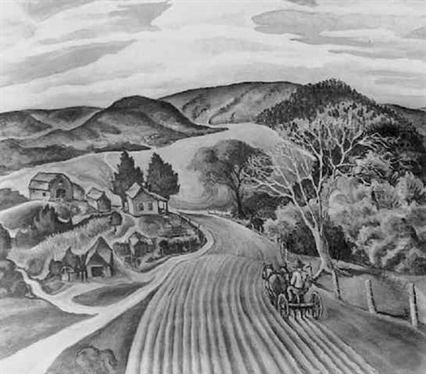 Regionalist Farm Landscape With Rolling Hills - view 1