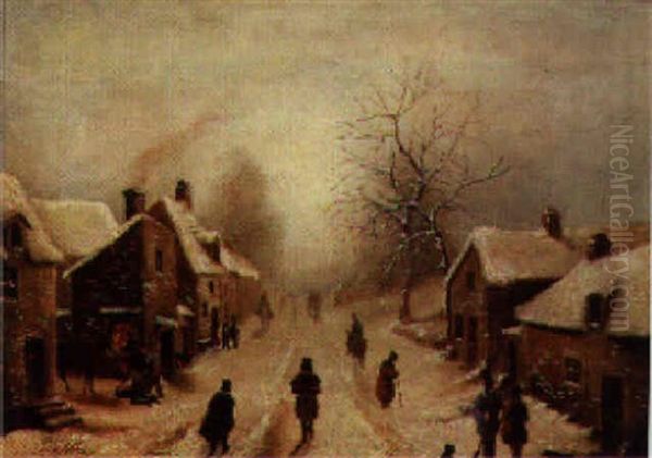 A Winter Landscape With Figures On A Frozen River - view 1