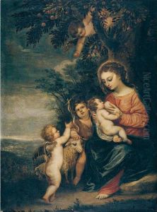 The Madonna And Child With The Infant Saint John The Baptist In A Landscape by Pedro Anastasio Bocanegra