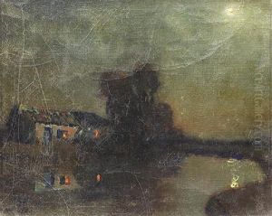 Nocturnal Scene With Adobe Under A Full Moon