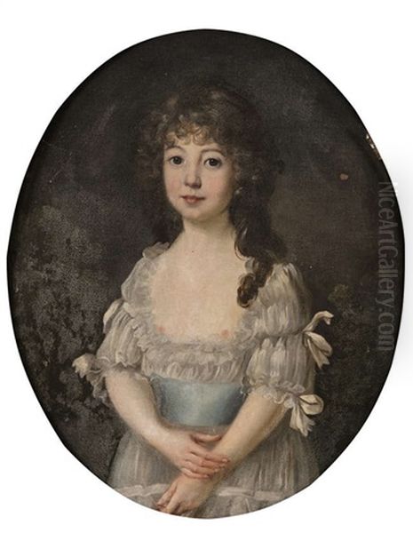Portrait Of A Girl Standing In Blue Dress - view 1
