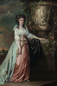 Portrait Of A Lady, Standing Beside The Medici Vase, In A Landscape, A Castle In The Distance