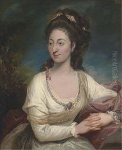 Portrait Of A Lady, Three-quarter-length, In A White Dress by Rev. Matthew William Peters