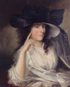 Portrait Of A Lady Wearing A White Dress And Black Hat by Rev. Matthew William Peters