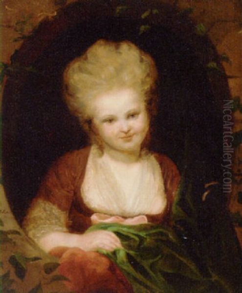 Portrait Of Miss Smith In A Brown Dress With Lace Trim, At A Casement - view 1