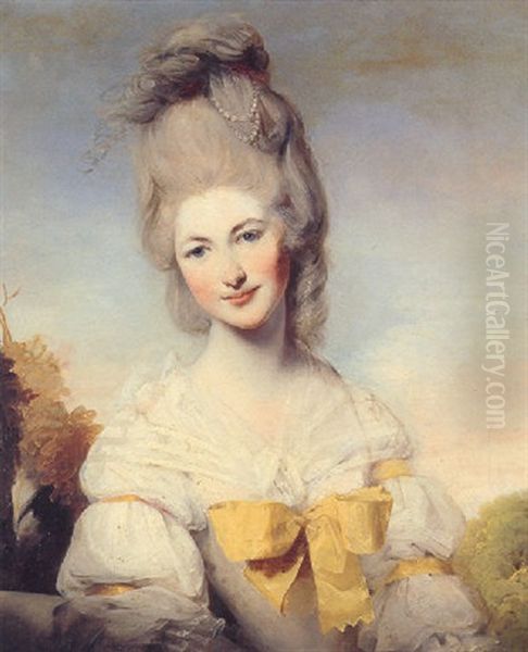 Portrait Of Lady Elizabeth Compton Wearing A White Dress With A Yellow Bow - view 1