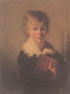 Portrait Of John William Peters Wearing A Blue Jacket, And White Lace Collar, And Holding A Book by Rev. Matthew William Peters