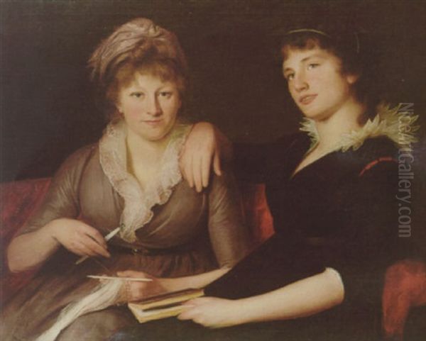 A Double Portrait Of Two Young Ladies Seated Side By Side - view 1