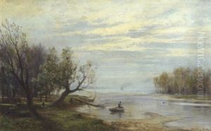 Flusslandschaft Mit Fischer by Otto Seraphim Peters