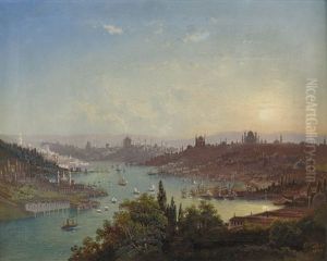 Sonnenuntergang Uber Den Bosporus Mit Der Stadt by Pieter Francis Peters