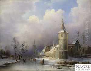 Wintry Town View With A Frozen Canal