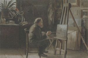 Self Portrait In His Workshop by Pieter Francis Peters