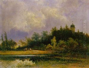 Landschaft Mit Altem Schloss Am See by Pieter Francis Peters