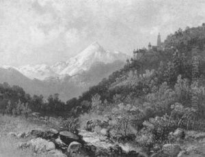 Blick Uber Einen Gebirgsbach Auf Die Schneebedeckten Alpen by Pieter Francis Peters