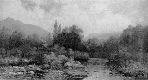 Fluslandschaft Mit Dicht Bewachsenen Ufern by Pieter Francis Peters