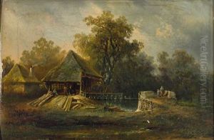 Sommerlandschaft Mit Sagewerk, Bachlauf Und Brucke by Pietronella Peters