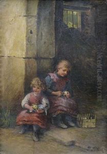 Zwei Madchen Am Hauseingang Sitzend by Pietronella Peters
